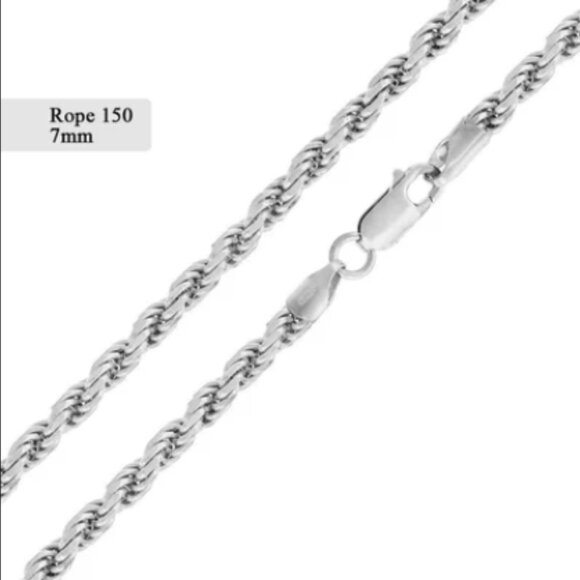Silver 925 High Polished Rope Bracelet 7mm 8 inches